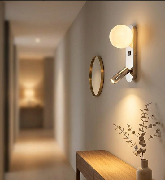 MoonSpot Wall Sconce — LED Reading & Ambient Light, Hardwired, Knob Switch, Bedroom Bedside