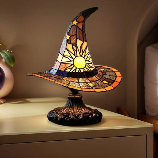 WitchHat Stained Glass Lamp — Mystical Tiffany-Style Decor