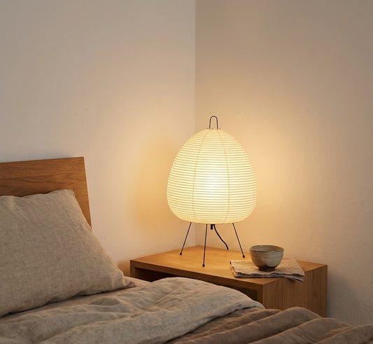 AkariGlow Japanese Rice Paper Table Lamp — E27 Tripod, Wabi-Sabi, Bedroom & Living Room