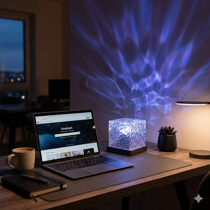 WaveGlow RGB Ocean Wave Projector Lamp — 16 Colors, Rotating, Rechargeable, Remote, USB-C