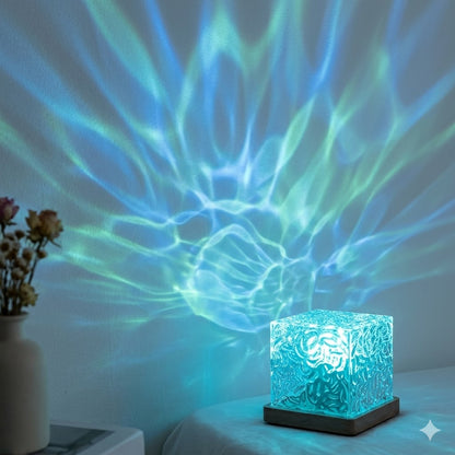 WaveGlow RGB Ocean Wave Projector Lamp — 16 Colors, Rotating, Rechargeable, Remote, USB-C