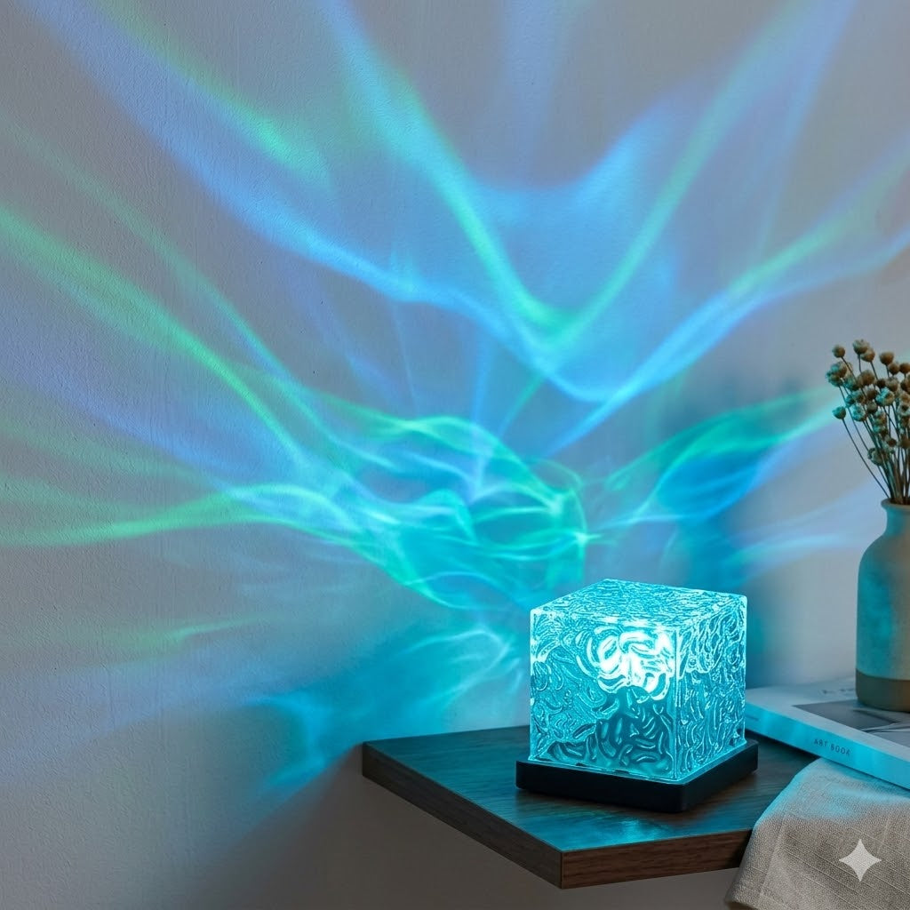 WaveGlow RGB Ocean Wave Projector Lamp — 16 Colors, Rotating, Rechargeable, Remote, USB-C