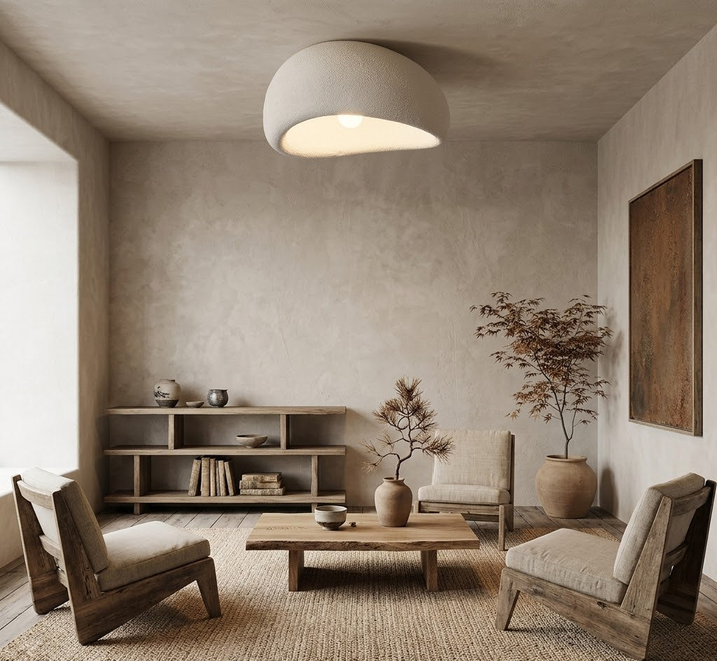 StoneGlow Wabi-Sabi Ceiling Light — Textured Flush Mount, E27, Nordic Minimalist, 11.8"