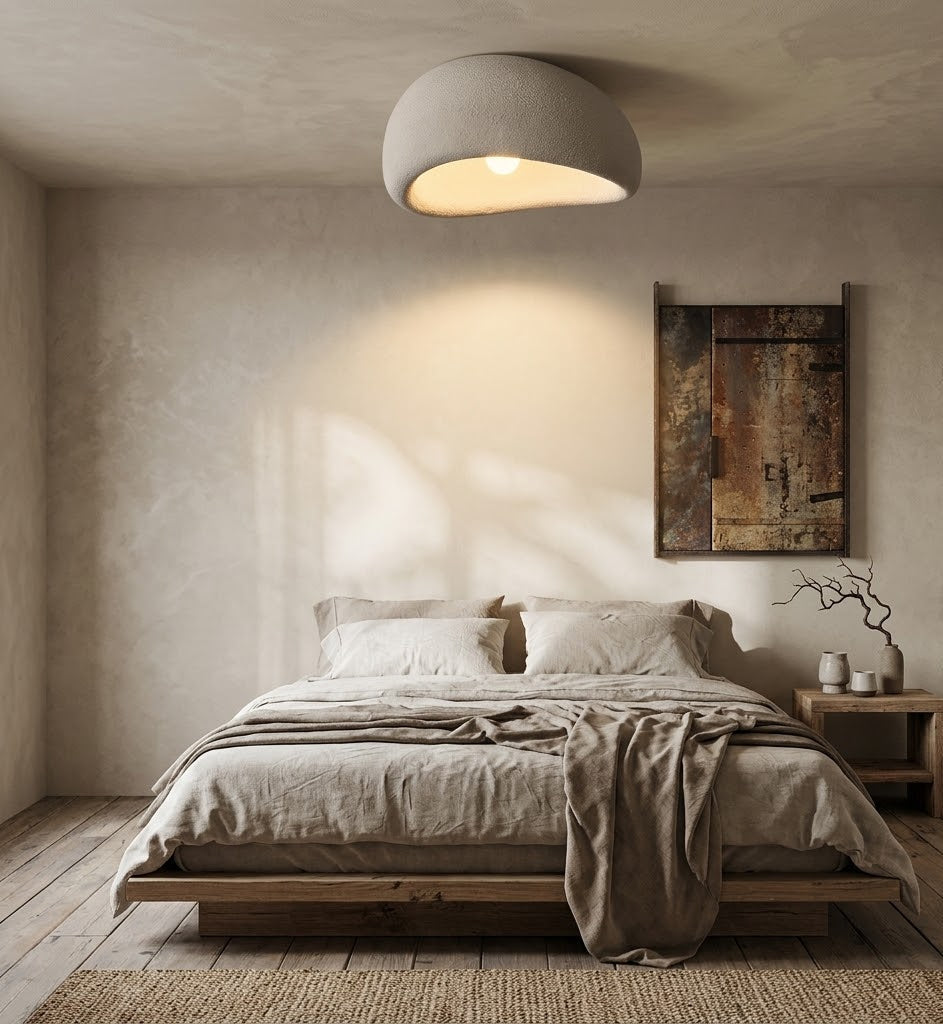 StoneGlow Wabi-Sabi Ceiling Light — Textured Flush Mount, E27, Nordic Minimalist, 11.8"