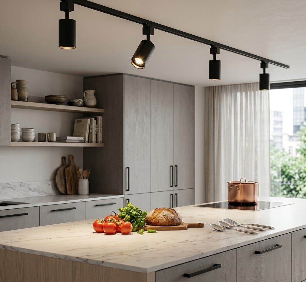 SpotTrack GU10 Wall & Track Spotlight — 340° Rotatable, 7W LED, Black Gold White, Hardwired