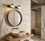 StoneBar Travertine Wall Light — Wood & Stone LED Vanity Bar, 2/3/4 Heads, Wabi-Sabi