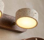 StoneBar Travertine Wall Light — Wood & Stone LED Vanity Bar, 2/3/4 Heads, Wabi-Sabi