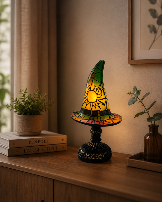 WitchHat Stained Glass Lamp — Mystical Tiffany-Style Decor