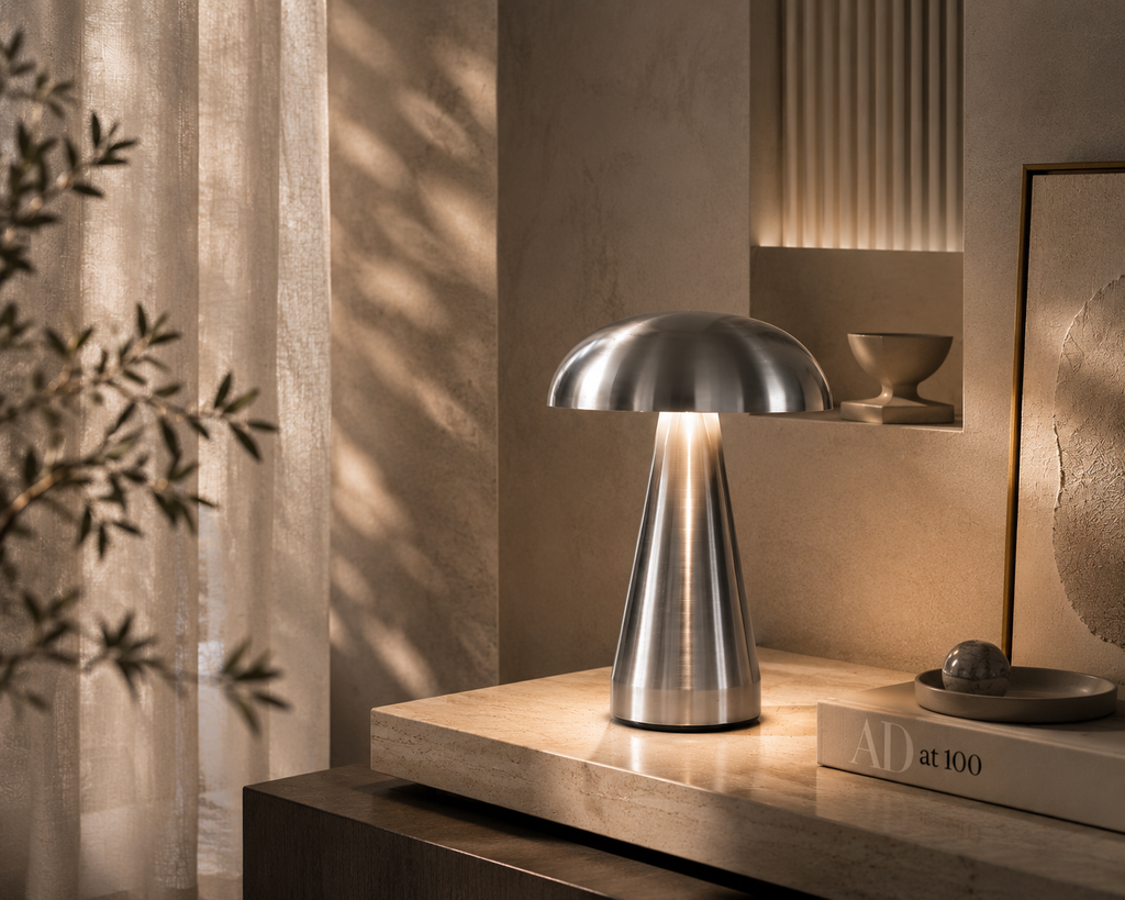HushGlow — Metal Mushroom Touch Lamp
