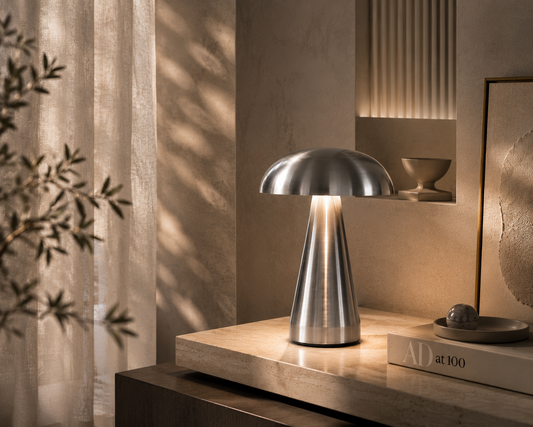 HushGlow — Metal Mushroom Touch Lamp