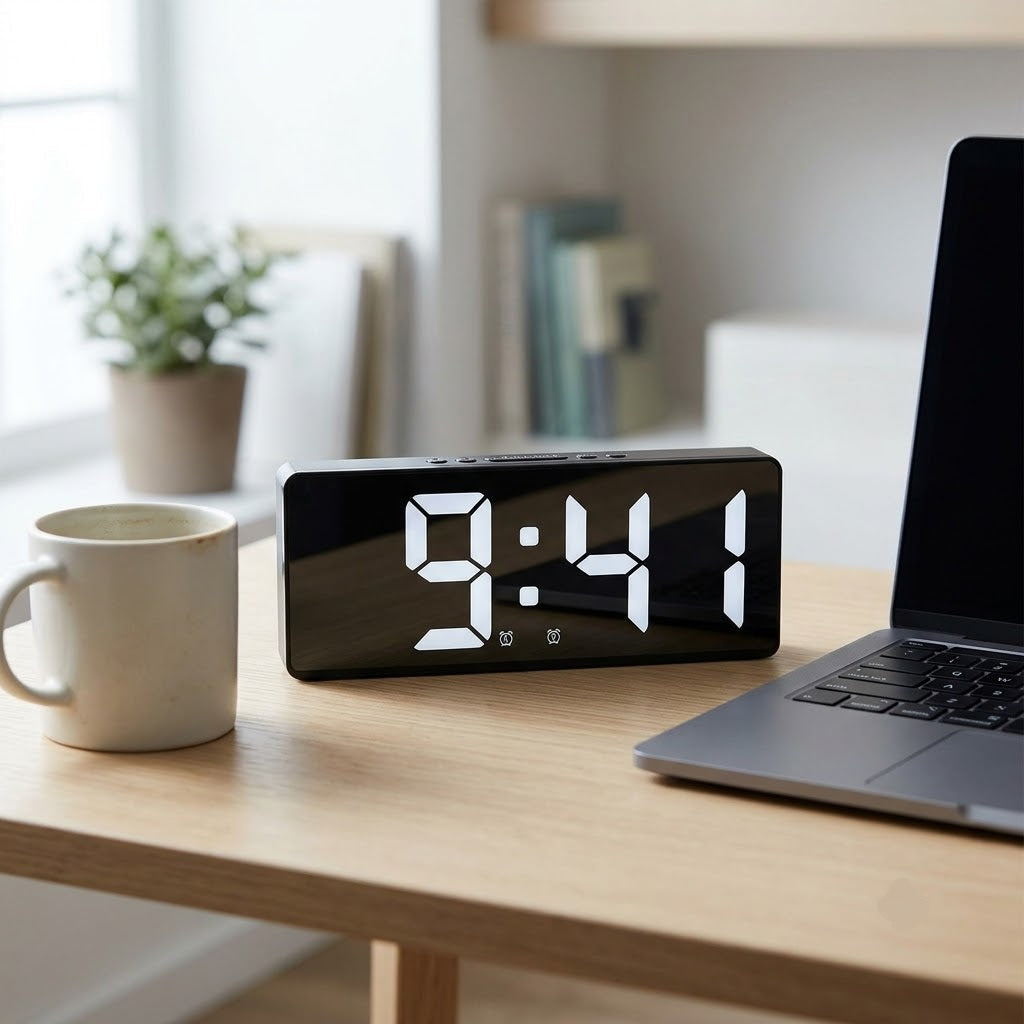 Digital Alarm Clock with Large LED Display, Color Night Light, Temperature & Calendar — LumaGlow