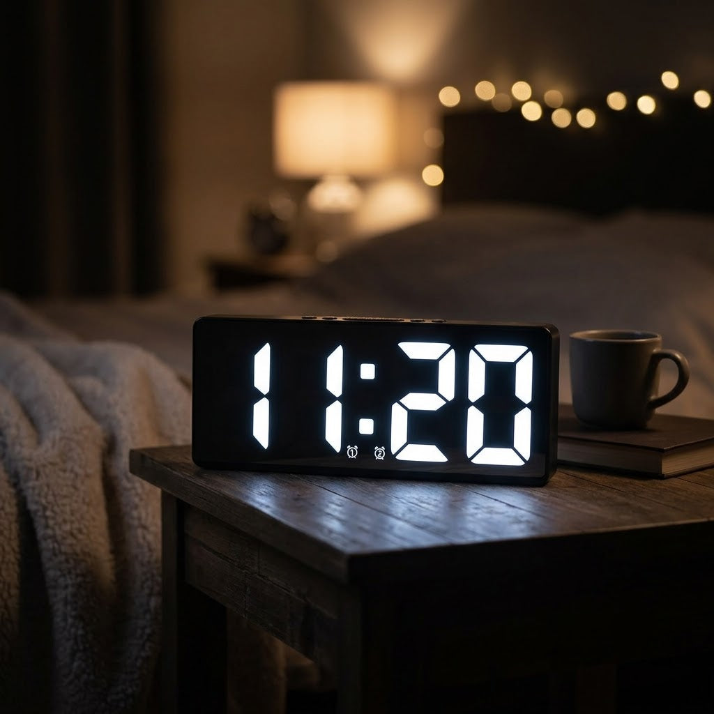 Digital Alarm Clock with Large LED Display, Color Night Light, Temperature & Calendar — LumaGlow
