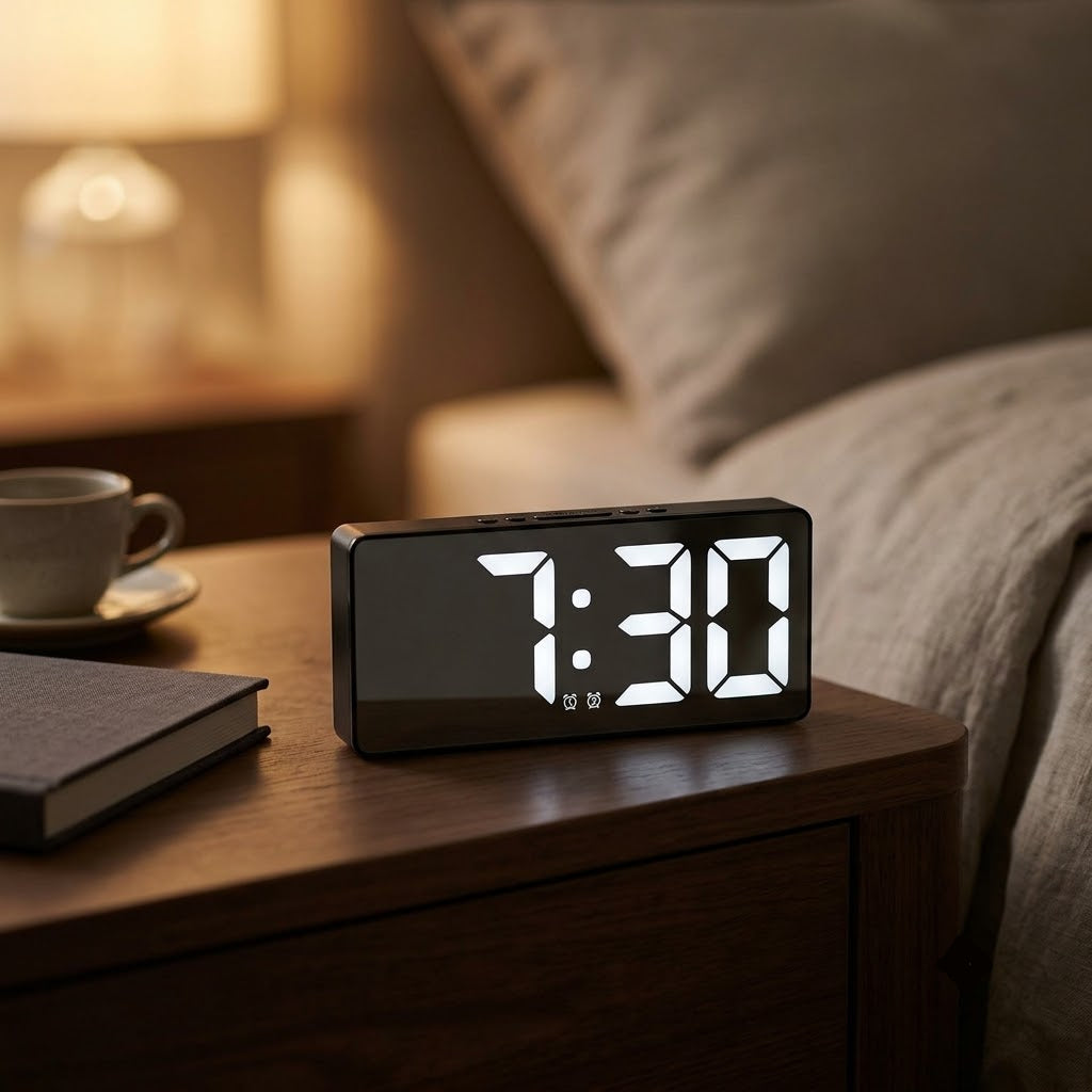 Digital Alarm Clock with Large LED Display, Color Night Light, Temperature & Calendar — LumaGlow