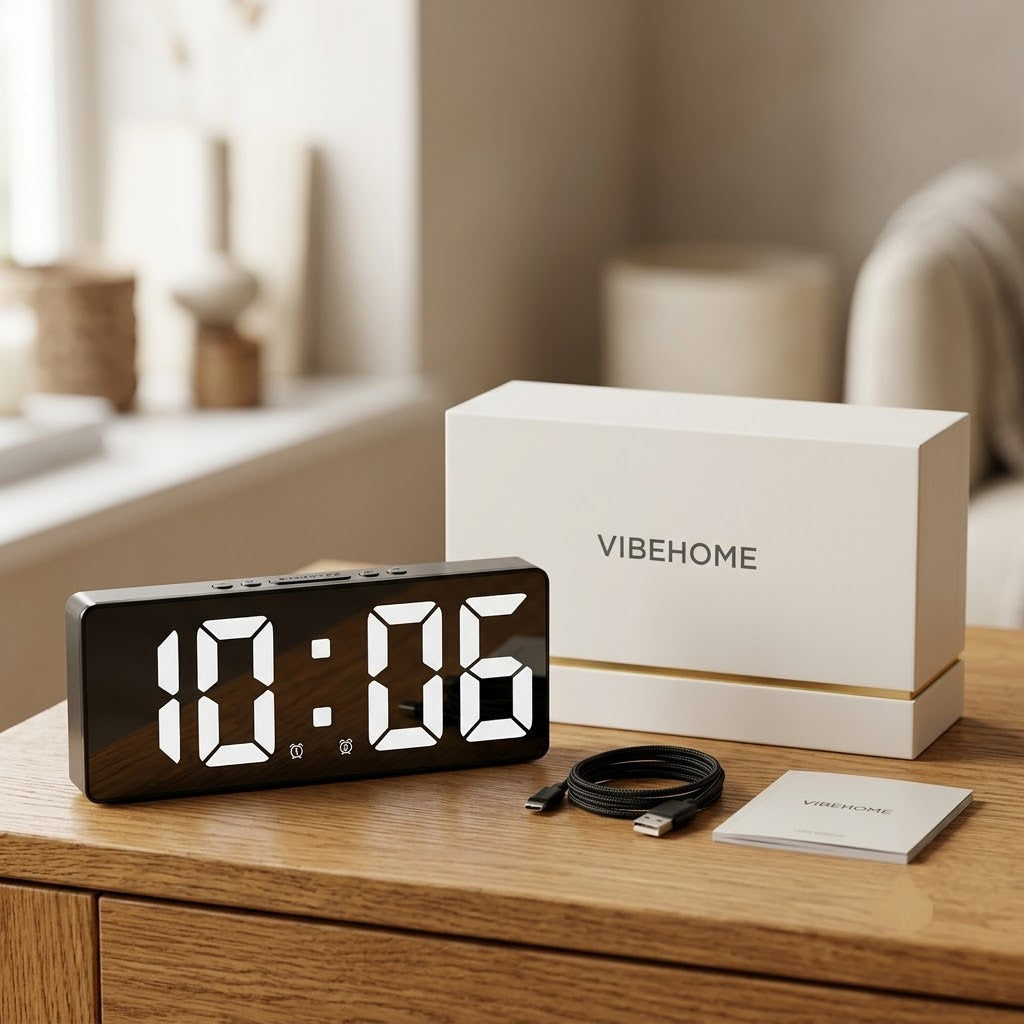 Digital Alarm Clock with Large LED Display, Color Night Light, Temperature & Calendar — LumaGlow