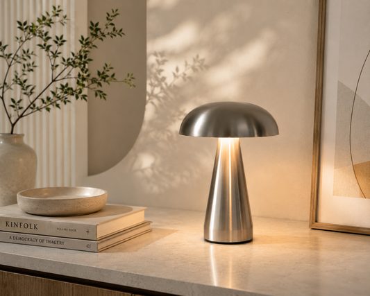 HushGlow — Metal Mushroom Touch Lamp