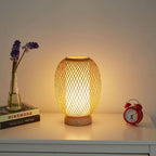 Hand - Woven Bamboo Cordless Table Lamp with Rechargeable Battery