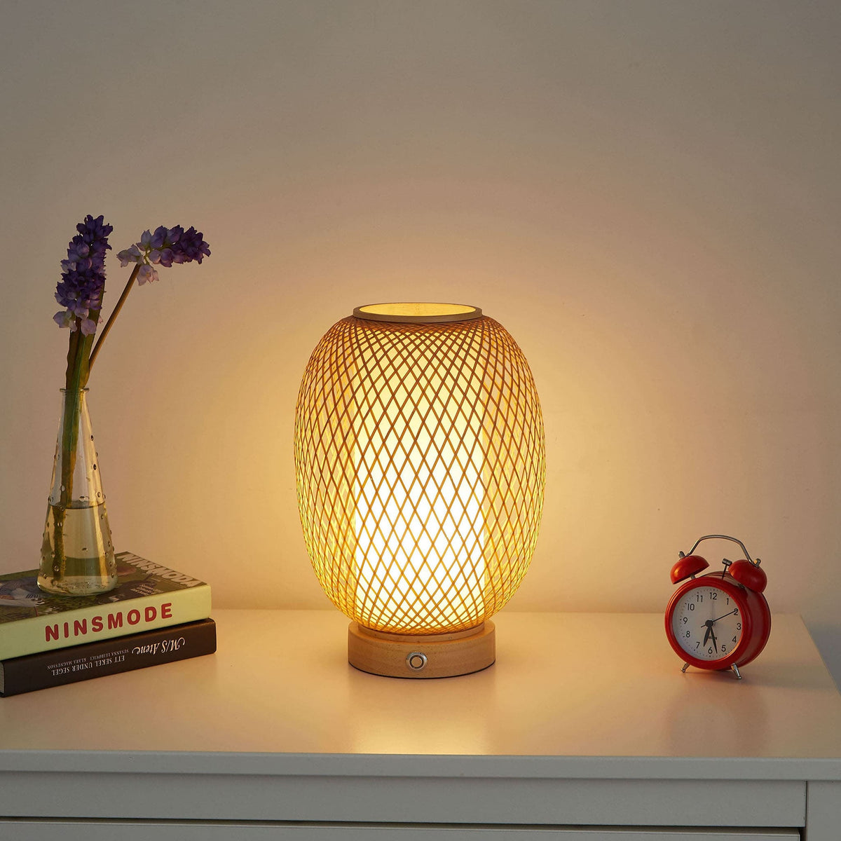 Hand - Woven Bamboo Cordless Table Lamp with Rechargeable Battery