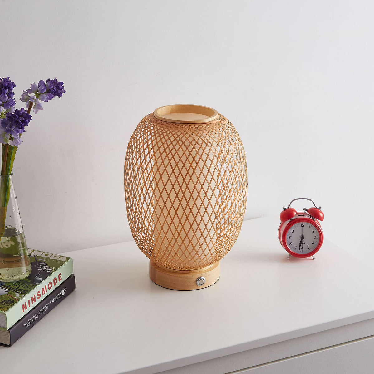 Hand - Woven Bamboo Cordless Table Lamp with Rechargeable Battery