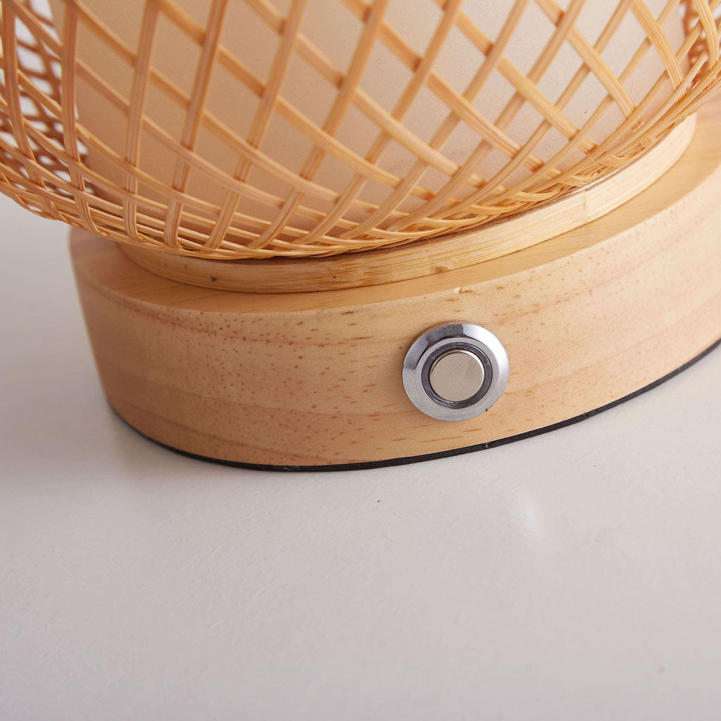 Hand - Woven Bamboo Cordless Table Lamp with Rechargeable Battery