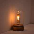 Cordless Glass Cloche Edison Table Lamp with Walnut Base for Bar & Restaurant