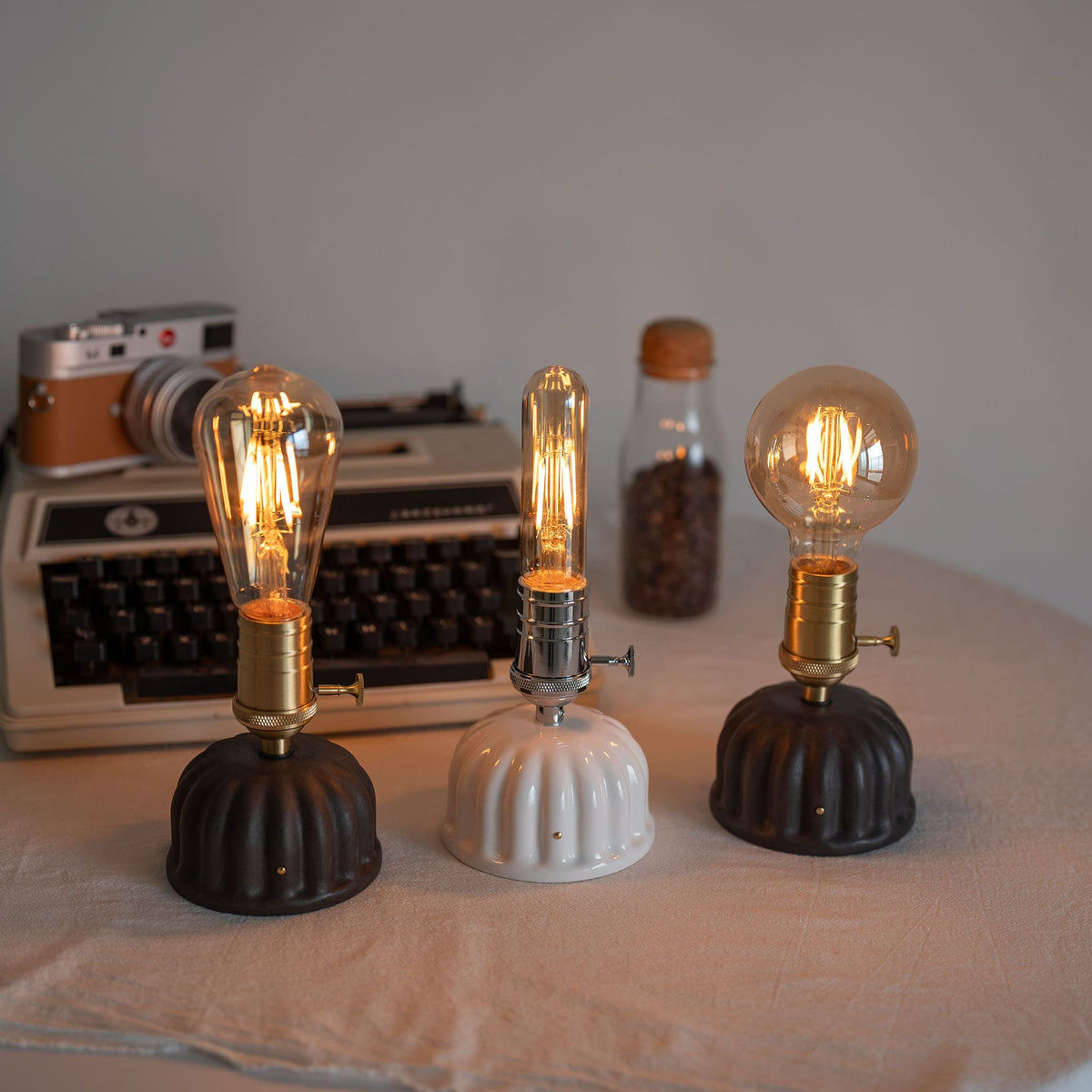 Vintage Cordless Espresso Ceramic Edison Table Lamp for Restaurant & Bar