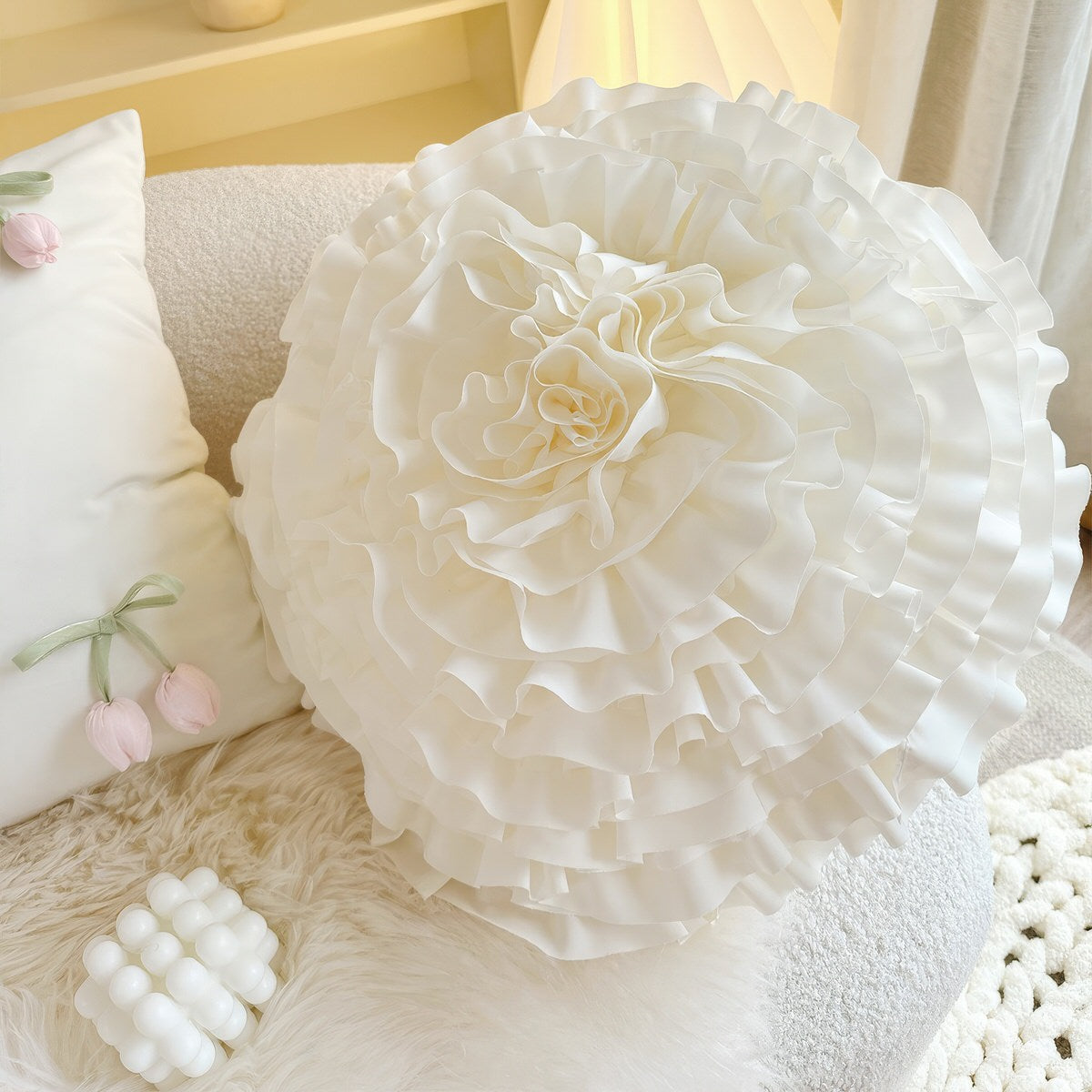 French Vintage Tulip & Ruffle Pillow Cover