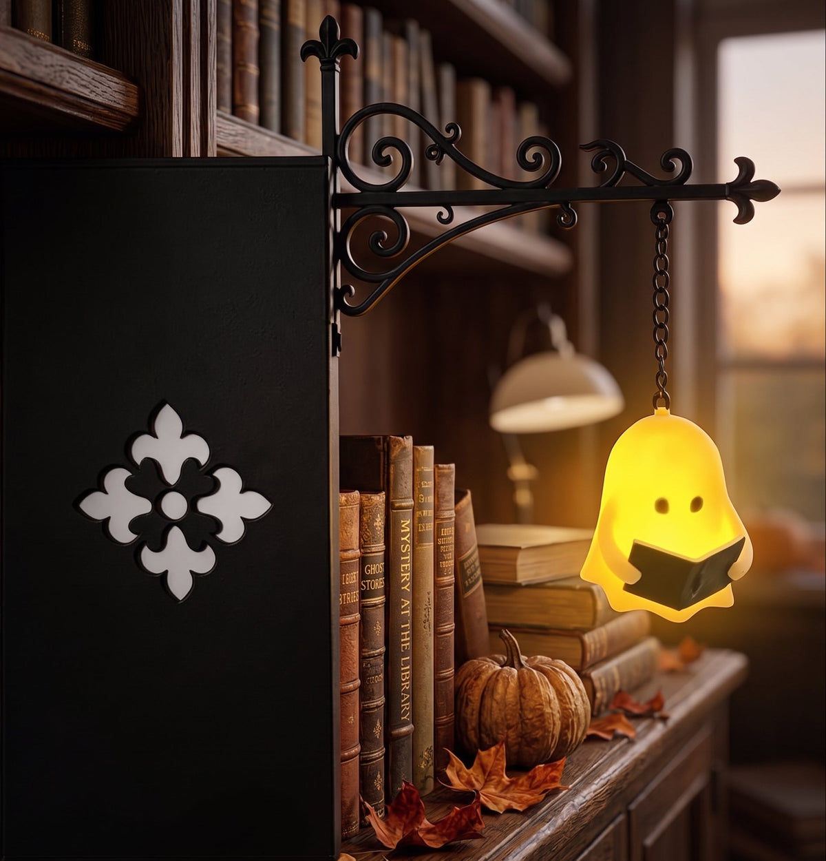 ShelfGlow — Iron Bookend Light, Halloween Bookshelf Decor