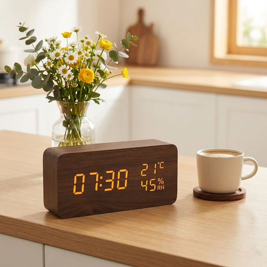WoodCube — LED Alarm Clock with Voice Control