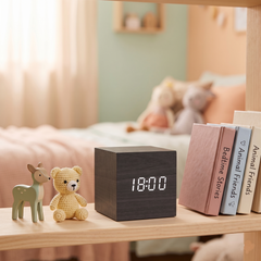 WoodCube — LED Alarm Clock with Voice Control