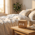 Sound-Activated Wooden Alarm Clock — LED Display with Temperature, Snooze & 3 Alarms — WoodCube