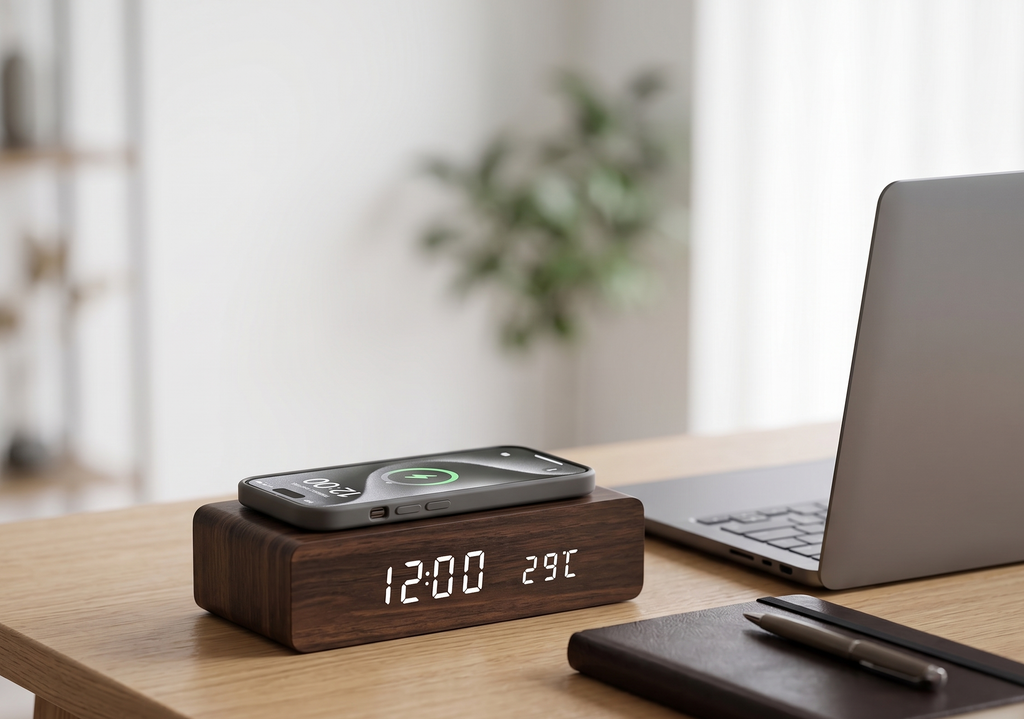 Digital Alarm Clock with Wireless Charging Pad, LED Display — DawnBlock