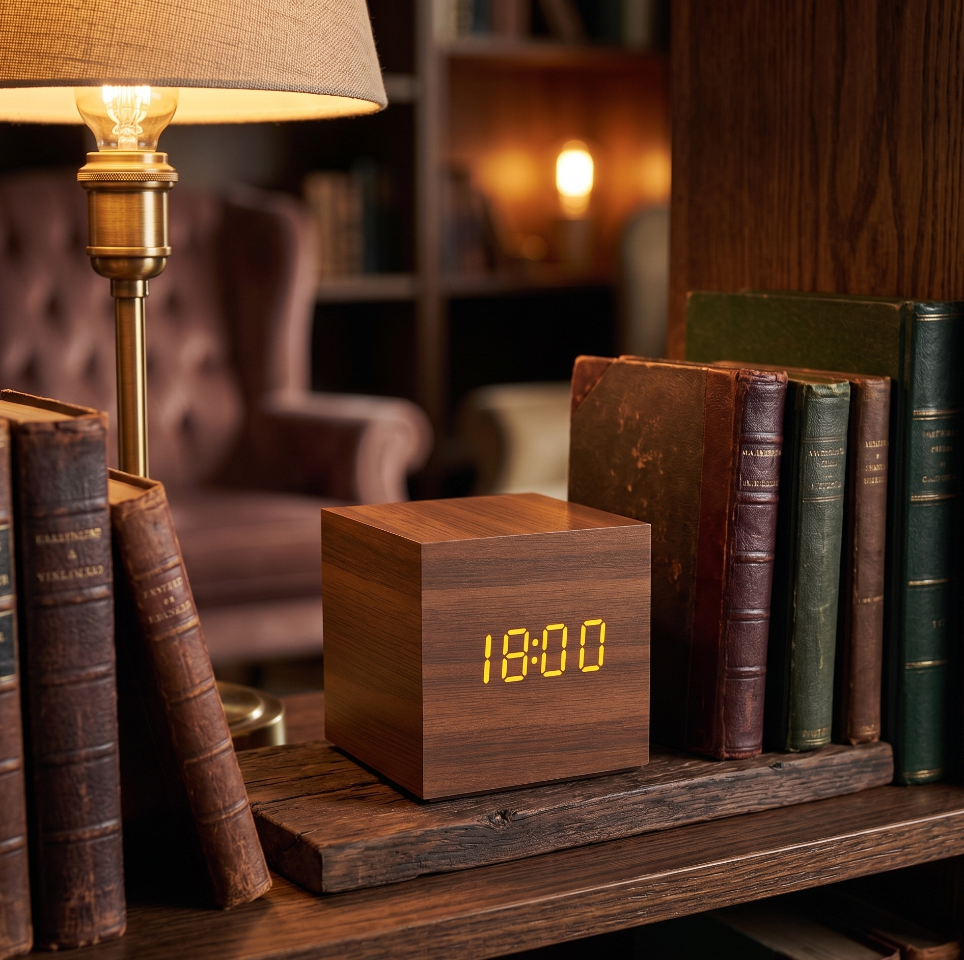 Sound-Activated Wooden Alarm Clock — LED Display with Temperature, Snooze & 3 Alarms — WoodCube