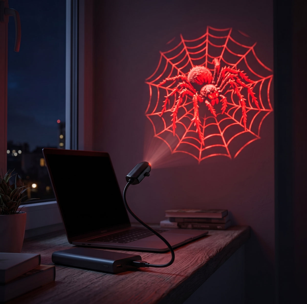 HauntGlow — Halloween Projector Light, USB, Swappable Patterns
