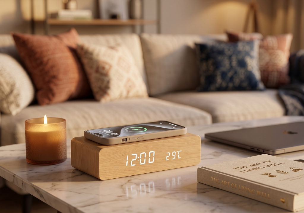 Digital Alarm Clock with Wireless Charging Pad, LED Display — DawnBlock