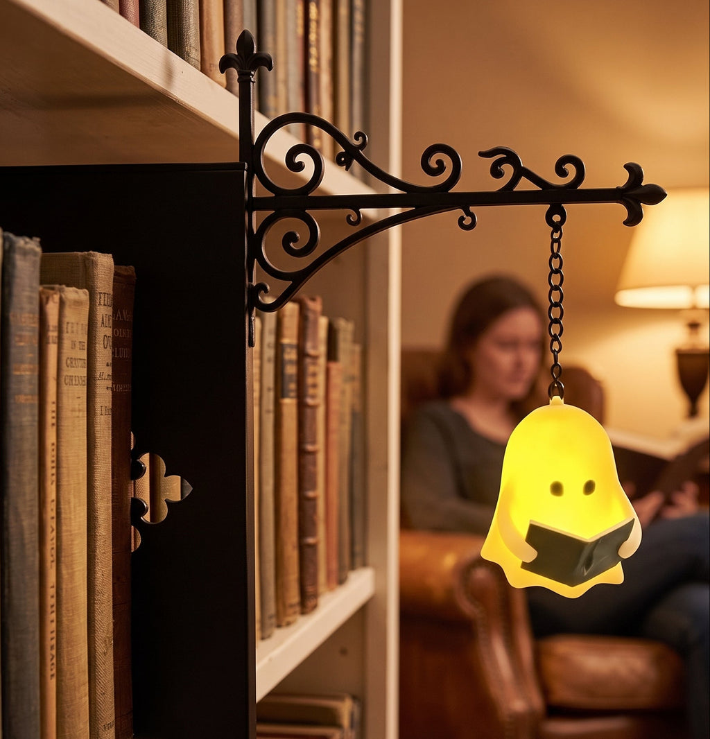 ShelfGlow — Iron Bookend Light, Halloween Bookshelf Decor