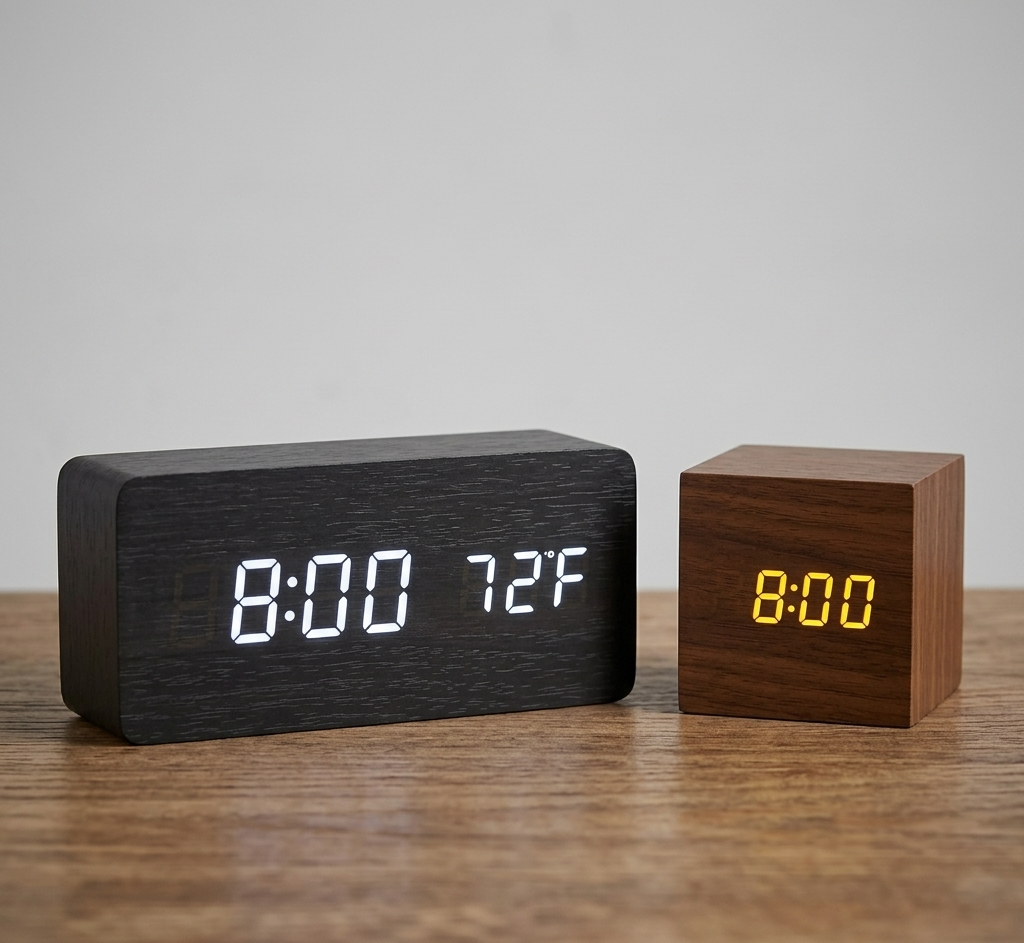 WoodCube — LED Alarm Clock with Voice Control