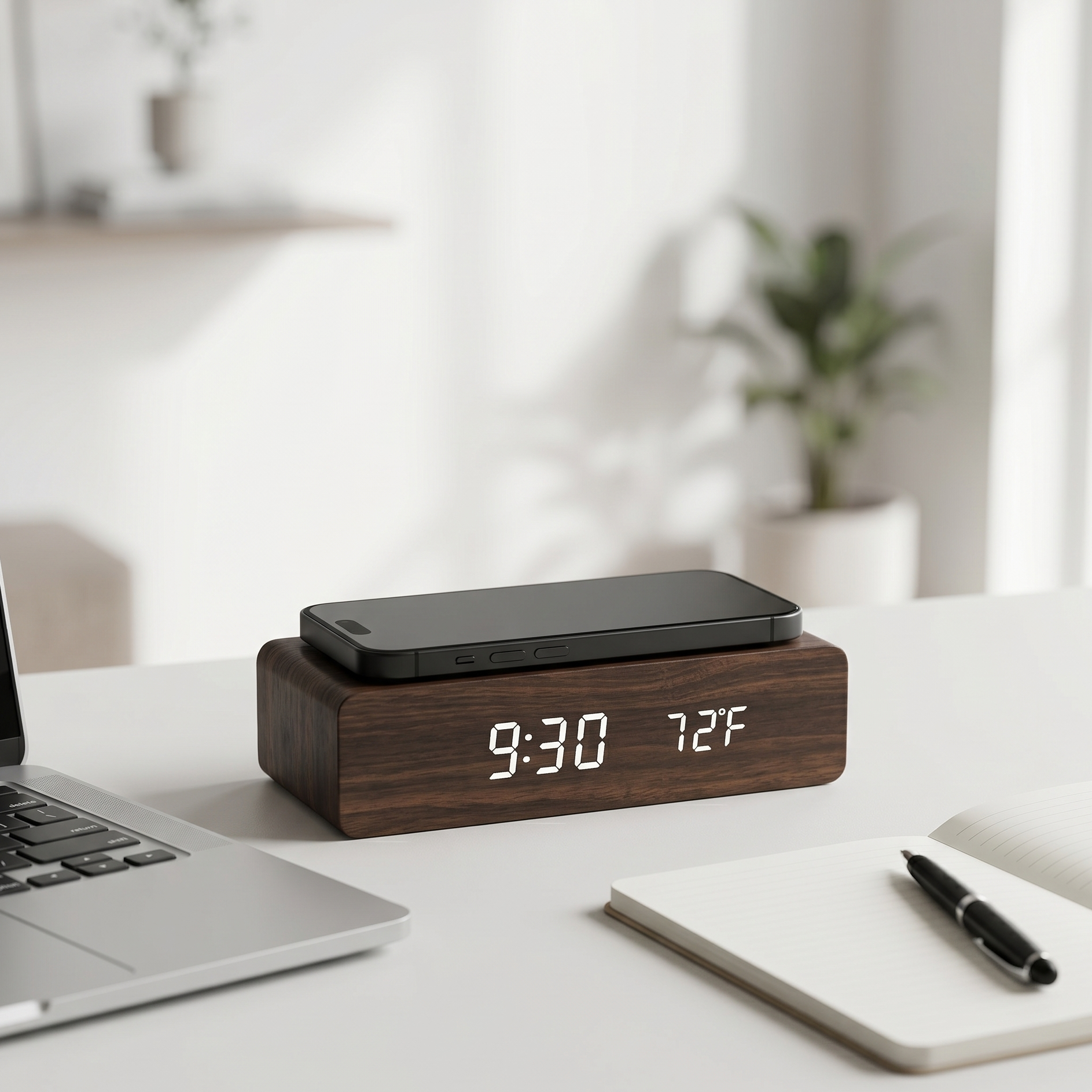 Digital Alarm Clock with Wireless Charging Pad, LED Display — DawnBlock