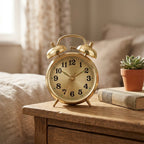 Vintage Twin Bell Alarm Clock — Retro Wind-Up Metal Desk Clock, Gold — HeritageGlow
