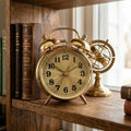 Vintage Twin Bell Alarm Clock — Retro Wind-Up Metal Desk Clock, Gold — HeritageGlow