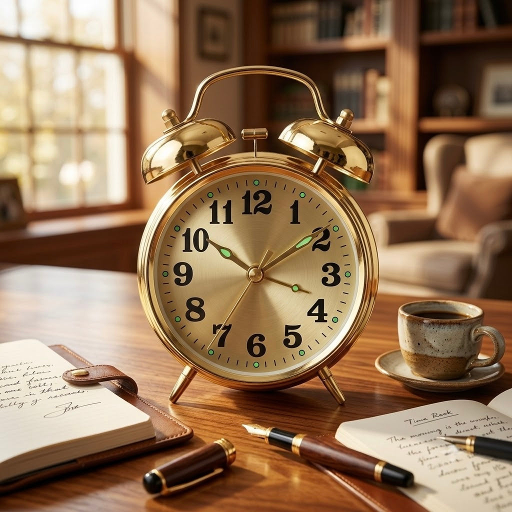 Vintage Twin Bell Alarm Clock — Retro Wind-Up Metal Desk Clock, Gold — HeritageGlow