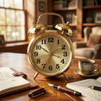 Vintage Twin Bell Alarm Clock — Retro Wind-Up Metal Desk Clock, Gold — HeritageGlow