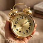 Vintage Twin Bell Alarm Clock — Retro Wind-Up Metal Desk Clock, Gold — HeritageGlow