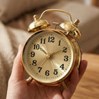Vintage Twin Bell Alarm Clock — Retro Wind-Up Metal Desk Clock, Gold — HeritageGlow
