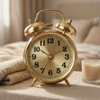 Vintage Twin Bell Alarm Clock — Retro Wind-Up Metal Desk Clock, Gold — HeritageGlow