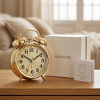 Vintage Twin Bell Alarm Clock — Retro Wind-Up Metal Desk Clock, Gold — HeritageGlow