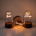 Rechargeable Glass Dome Text Edison Lamp with Walnut Base for Home & Gifts