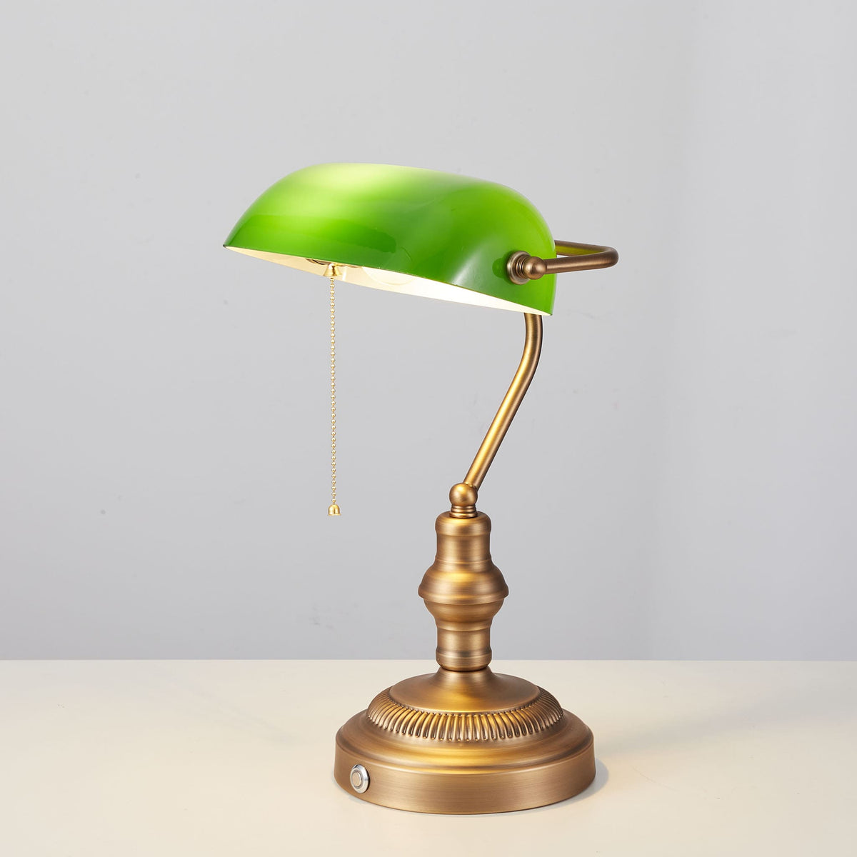 Cordless Green Glass Banker's Lamp - Brown Bronze