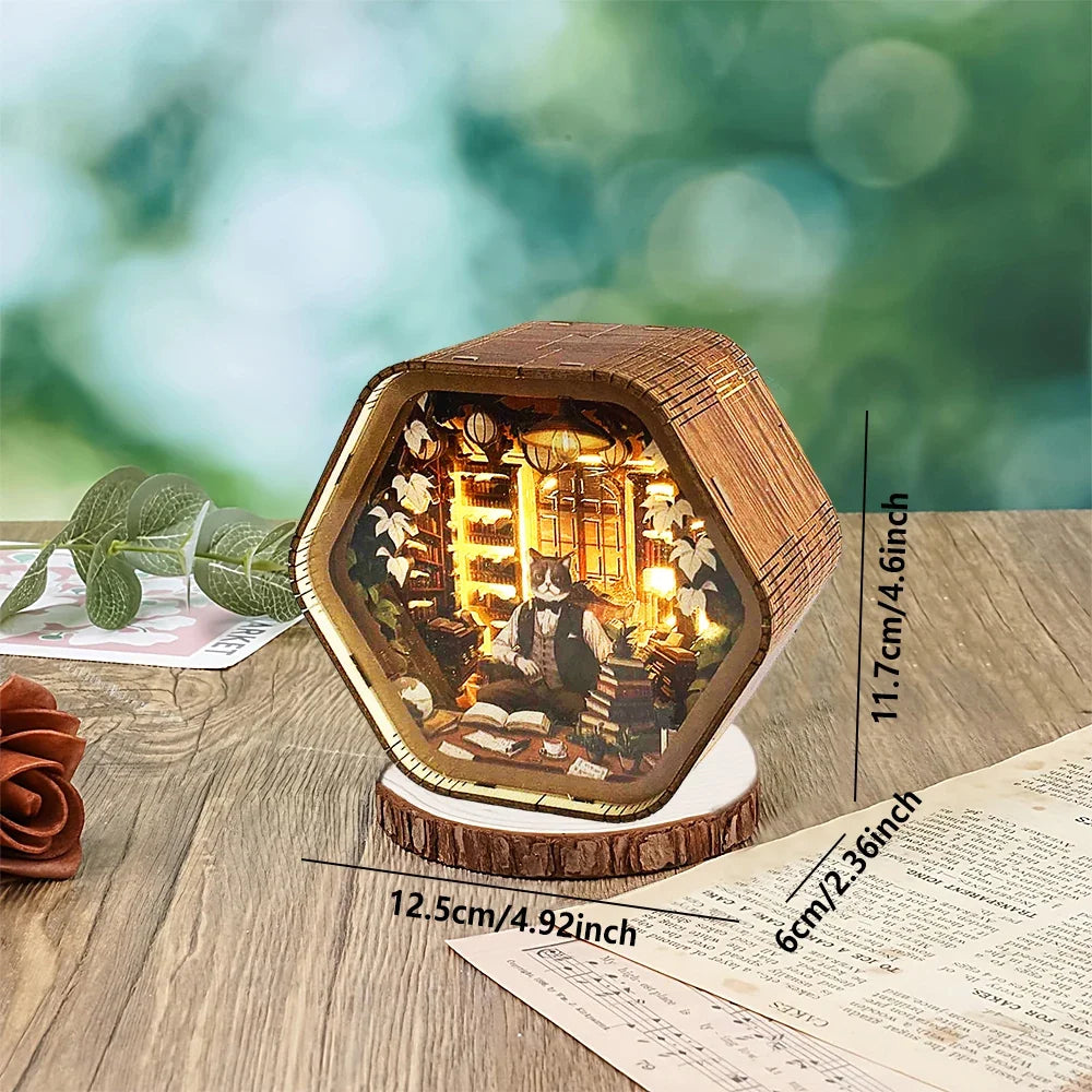 Professor Cat's Library DIY Wooden 3D Night Light Kit