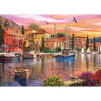 1000 Piece Jigsaw Puzzle for Adults, Mediterranean Harbor, Difficult Art Puzzle, Gift
