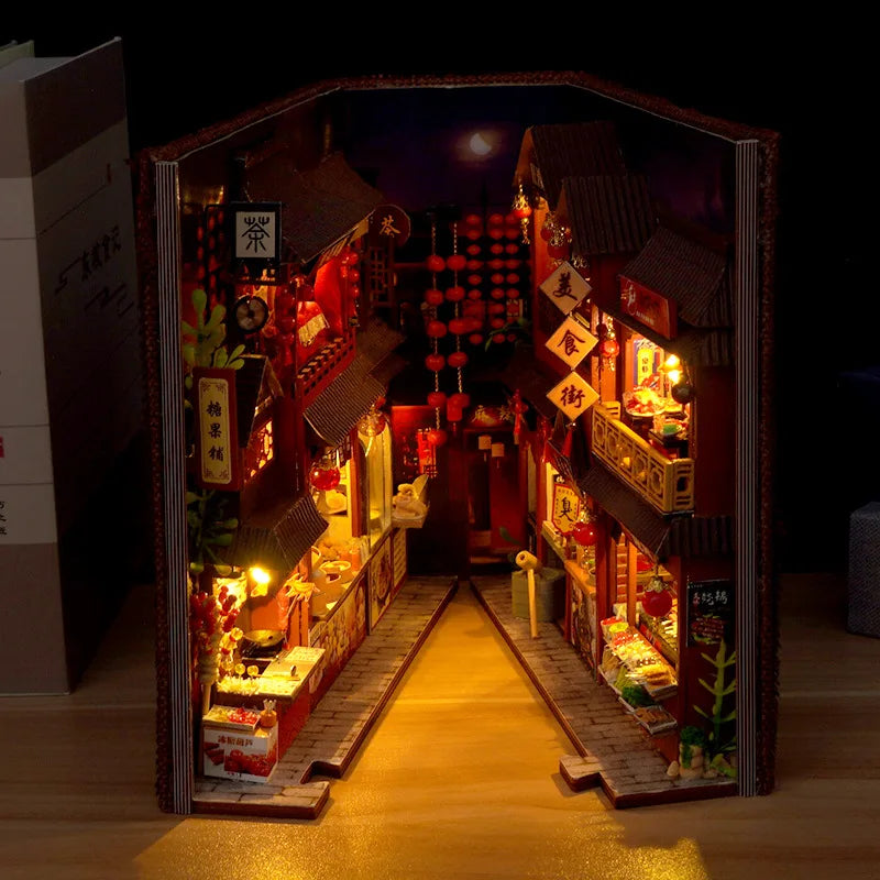 Book Nook Kit DIY Bookshop Miniature, Wooden Bookshelf Insert 7.3 x 3.3 x 6.7 in, 3D Puzzle for Adults